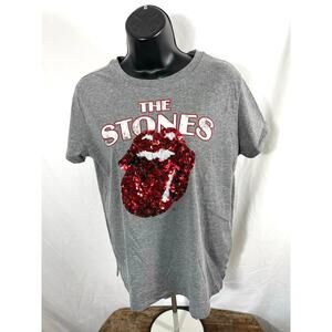 Rolling Stones H&M Sequin Logo T-Shirt Gray Women’s Small